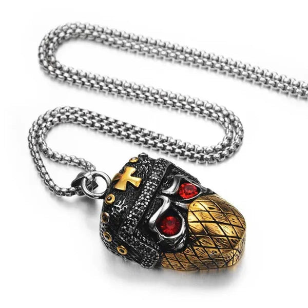 Retro Punk Gothic Necklace Ruby Ninja Mask Pendant Gold Plated Titanium Steel Jewelry