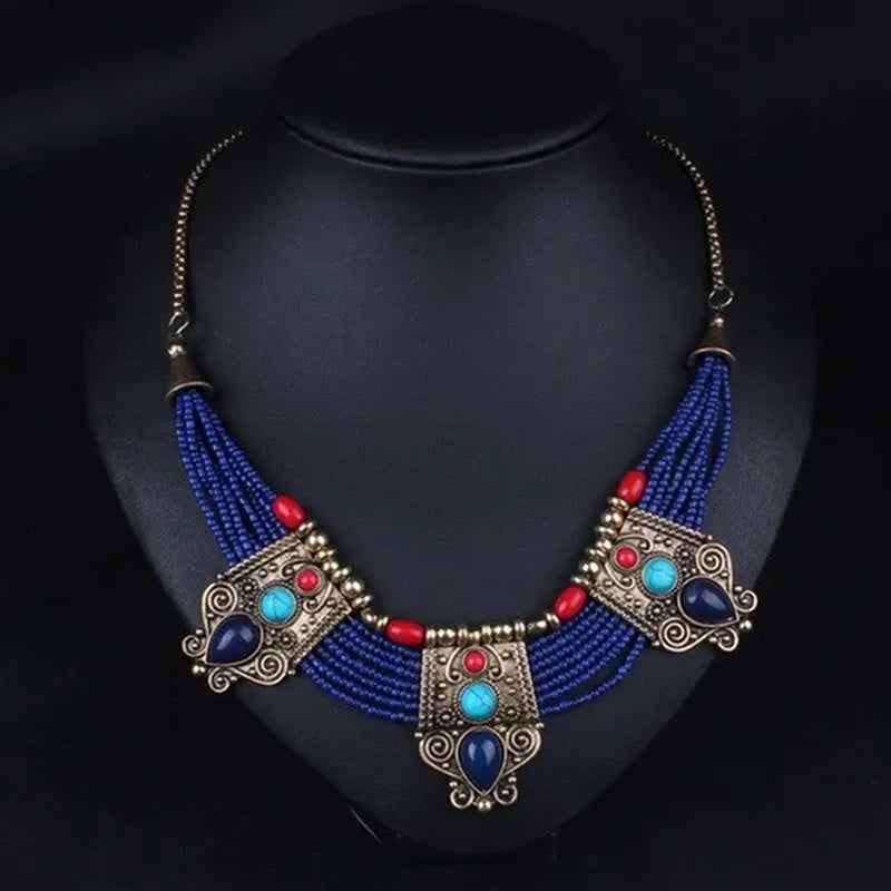 Hot Beautiful Retro Turquoise Coral Blue Bead Tibetan Necklace Lapis Lazuli Stone Unique Chain Necklace Accessories