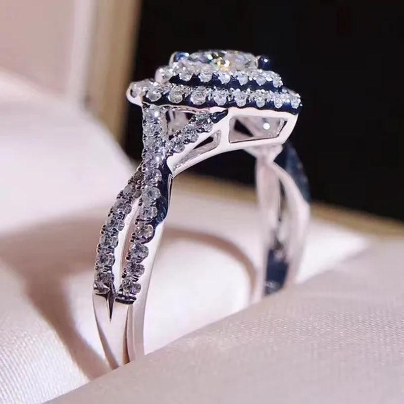 925 Sterling Silver Heart Shaped Gemstone Diamond Ring Sapphire Wedding Rings for Women Fashion Jewelry Accessories