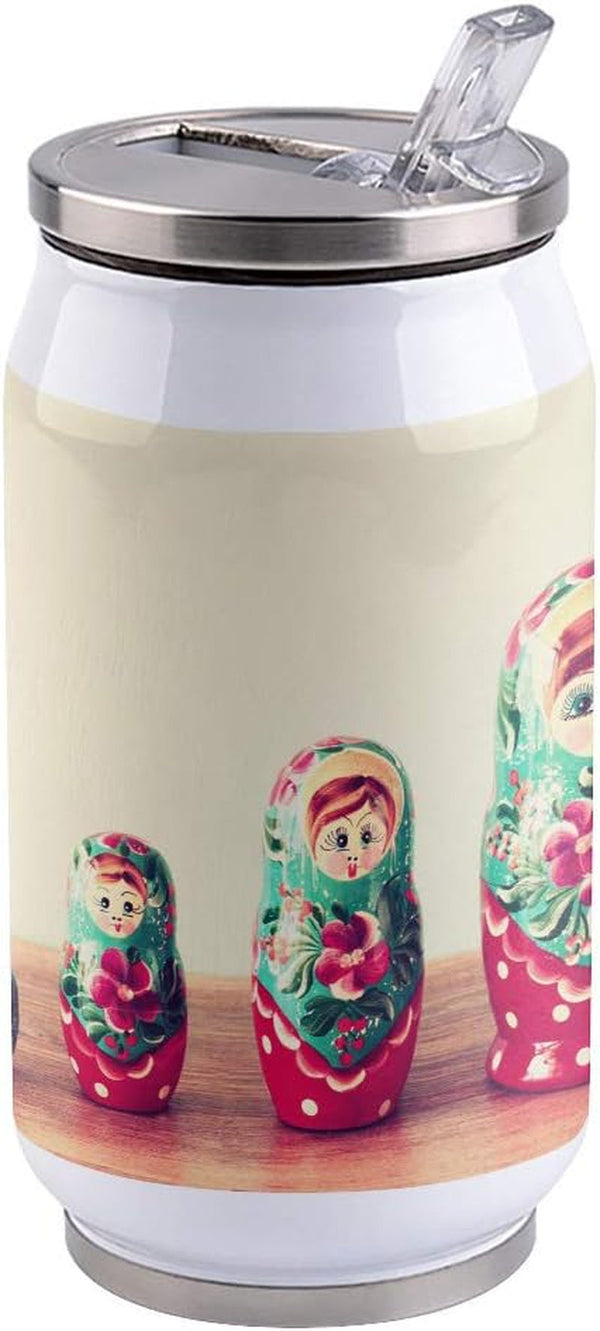 Insulated Tumbler Mug, Matryoshka Russian Artist Stainless Steel Non-Spill Water Cup Bottle with Lid and Straw for Coffee Drinks, Travel, Office, 400Ml/7.3X2.8 Inch