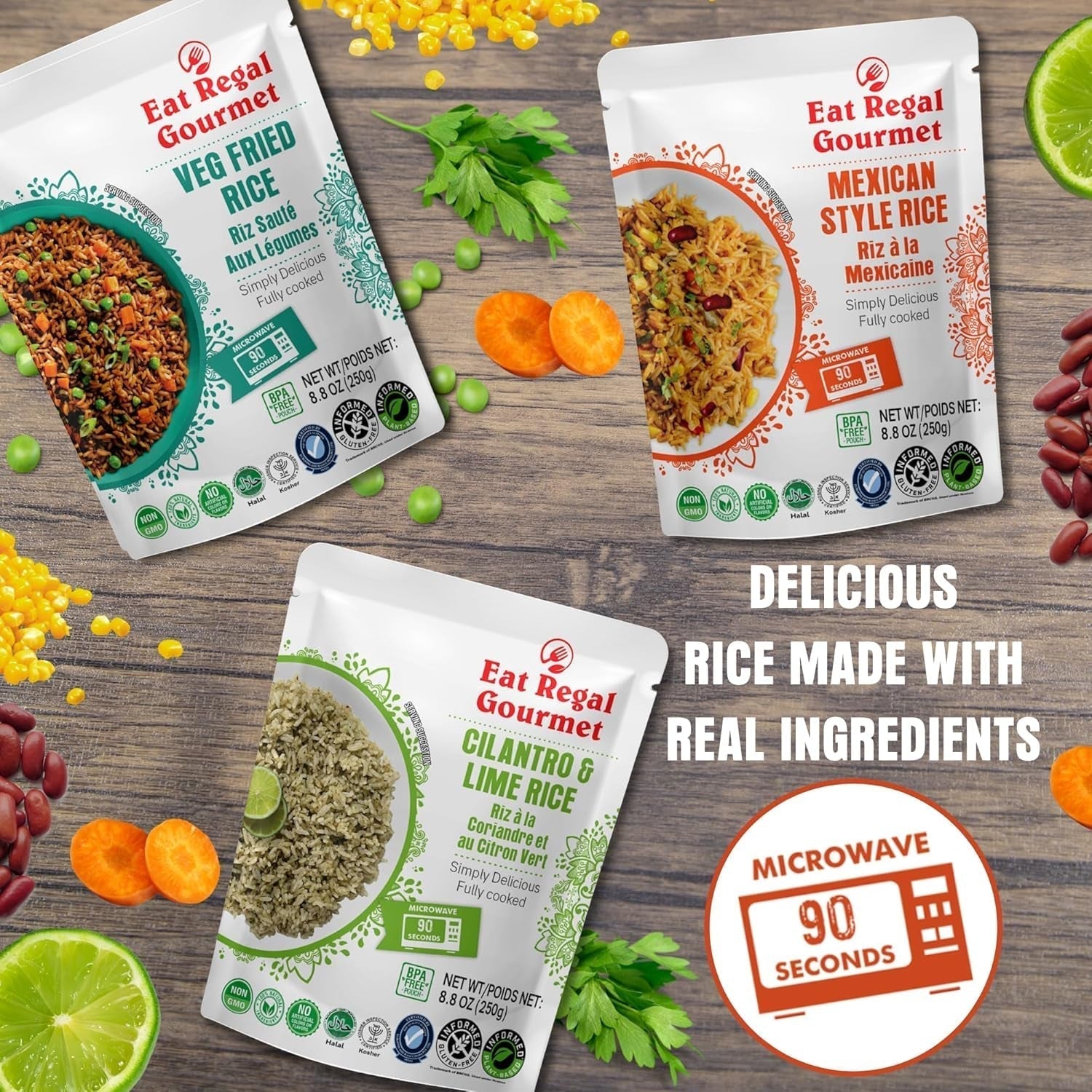 Heat & Eat Rice, Microwave Ready Rice in 90 Seconds, 3 Flavor Variety Pack, (6 Pack)