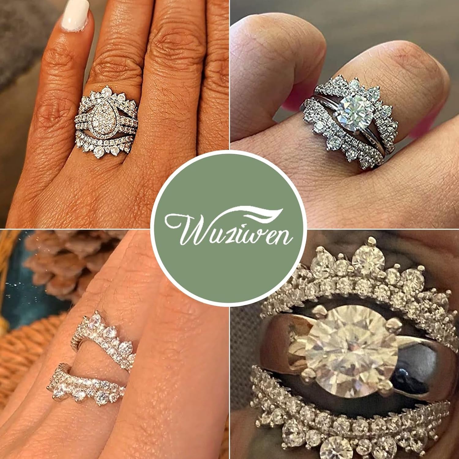 Curved Wedding Ring for Women Ring Enhancers Guard for Engagement Rings 925 Sterling Silver CZ