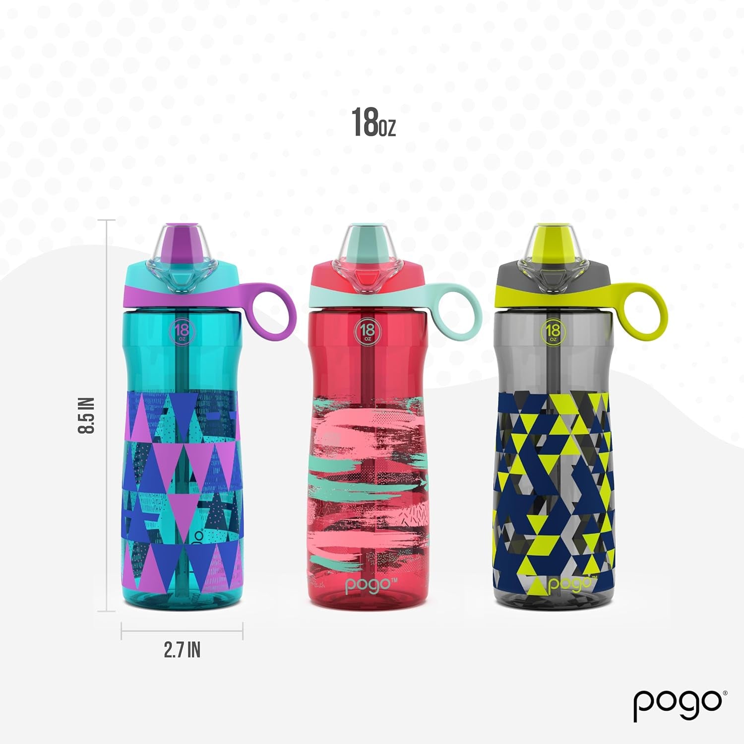 18Oz Kids Plastic Water Bottle with Straw Lid and Carry Handle, Reusable, BPA Free, Dishwasher Safe, Perfect for Travel, School, Outdoors, and Gym