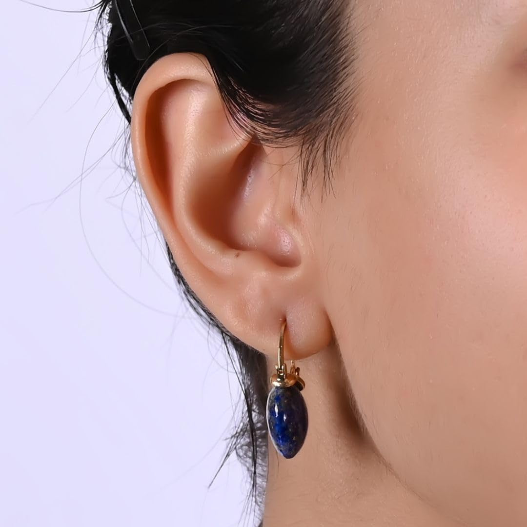Gempires Lapis Lazuli Hoop Earrings for Women, Drop Earrings, September Birthstone, Trendy, Dangling, 15Mm Pear Shape Crystal, 14K Gold Plated Jewelry