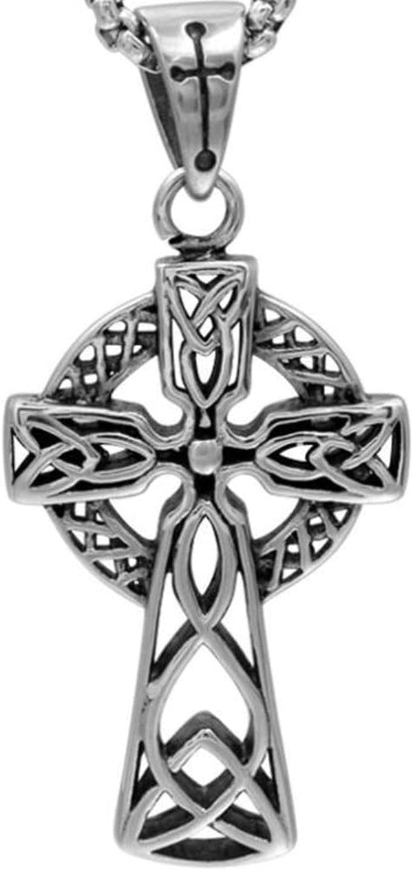 Retro Vintage Stainless Steel Celtic Knot Christian Cross Religious Pendant Necklace