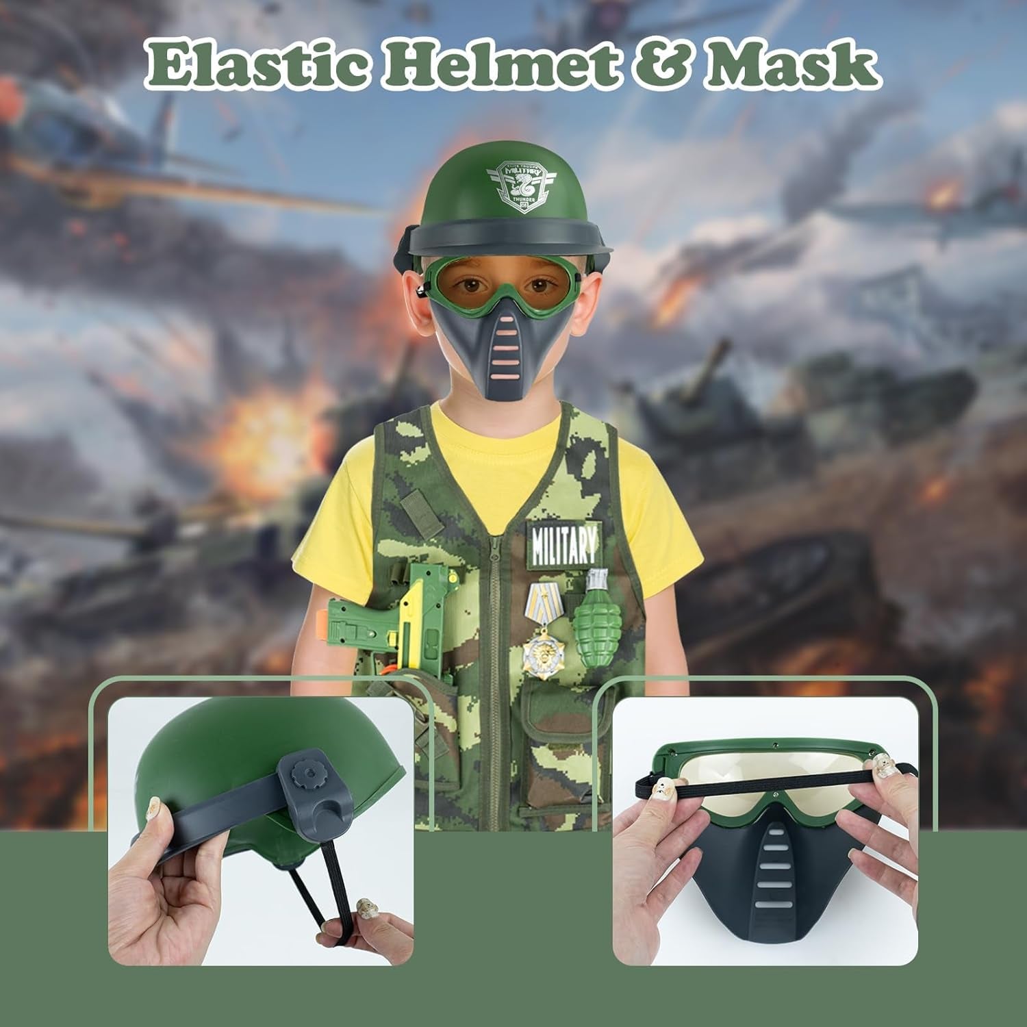 13 Pcs Army Costume for Boys 6-8 3-5, Kids Army Toys Costume Vest, Military Toys for Kids, Soldier Role Play Toddler Dress up Clothes with Toy Gun Set and Accessories,Halloween Costumes for Kid