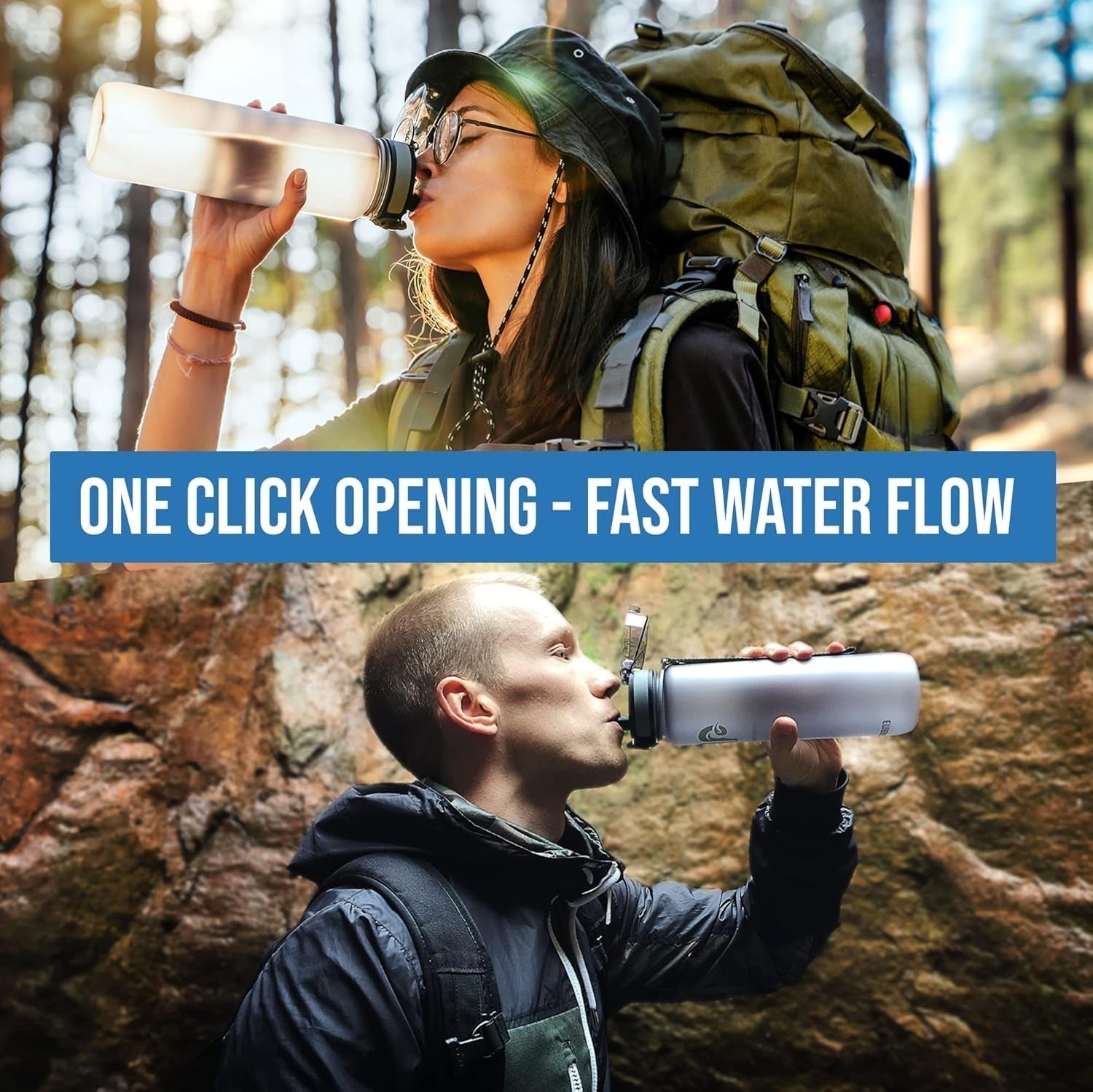 Sports Water Bottle - 32Oz Large - Fast Flow Quick Sip Lid - BPA & BPS Free - Leakproof, Flip Top - Lightweight & Sturdy Tritan Plastic - Strainer for Fruit & Ice