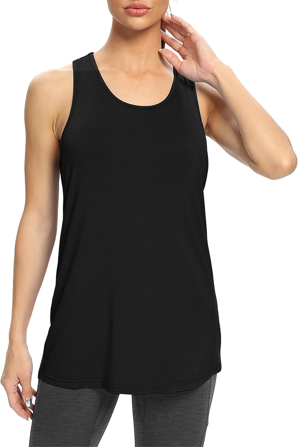 Workout Yoga Athletic Shirts Racerback Long Tank Tops Loose Fit for Women