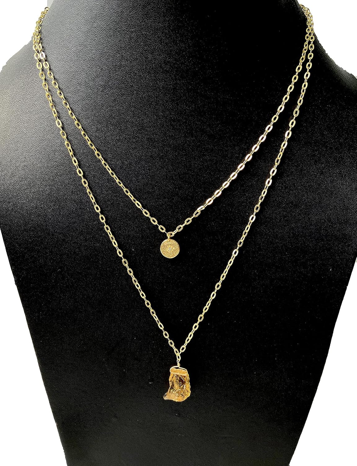 ALPHA® Raw Citrine Necklace with CZ Charm Pendant, Women Jewelry Rough Dainty Jewelry