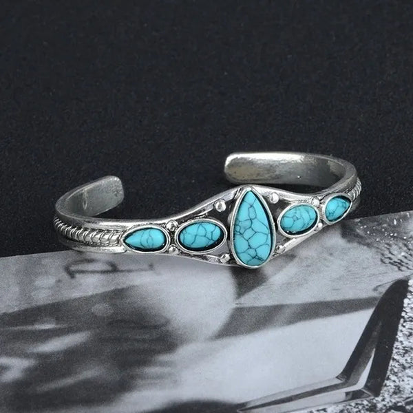 Women Vintage Jewelry  Soild Sterling  Natural Gemstone Turquoise Bracelet Adjustable Wedding Engagement Jewelry