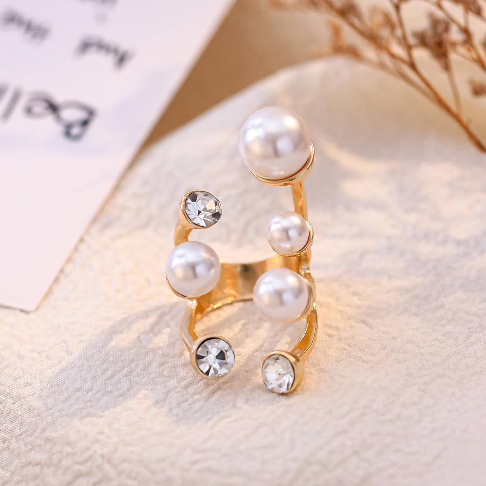 Pearl Ring for Women Promise Stacking Pearl Rings Adjustable Open Pearl Finger Ring Trendy Personality Christmas Pearl Jewerly Prom Dress Jewerly