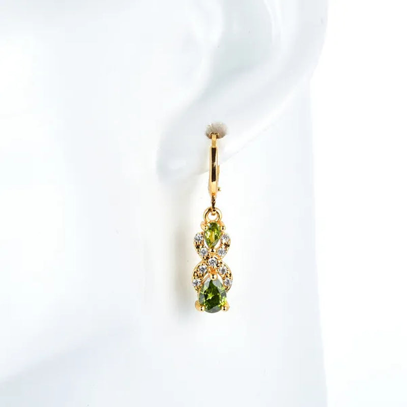 Women Green Cubic Zirconia CZ Teardrop Dangle Earrings Gift For Girl
