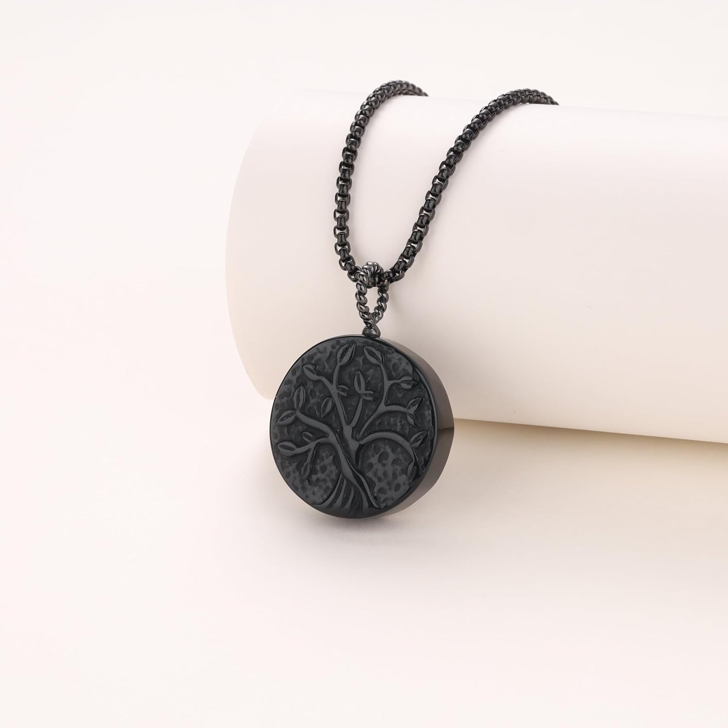 Tree of Life Necklace Black Obsidian Necklace, Stainless Steel Necklace/Nylon Cord