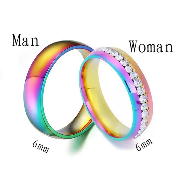 New Fashion Colorful Couple Diamond Ring Simple Glossy Wedding Engagement Titanium Steel Ring Jewelry Size 5-13