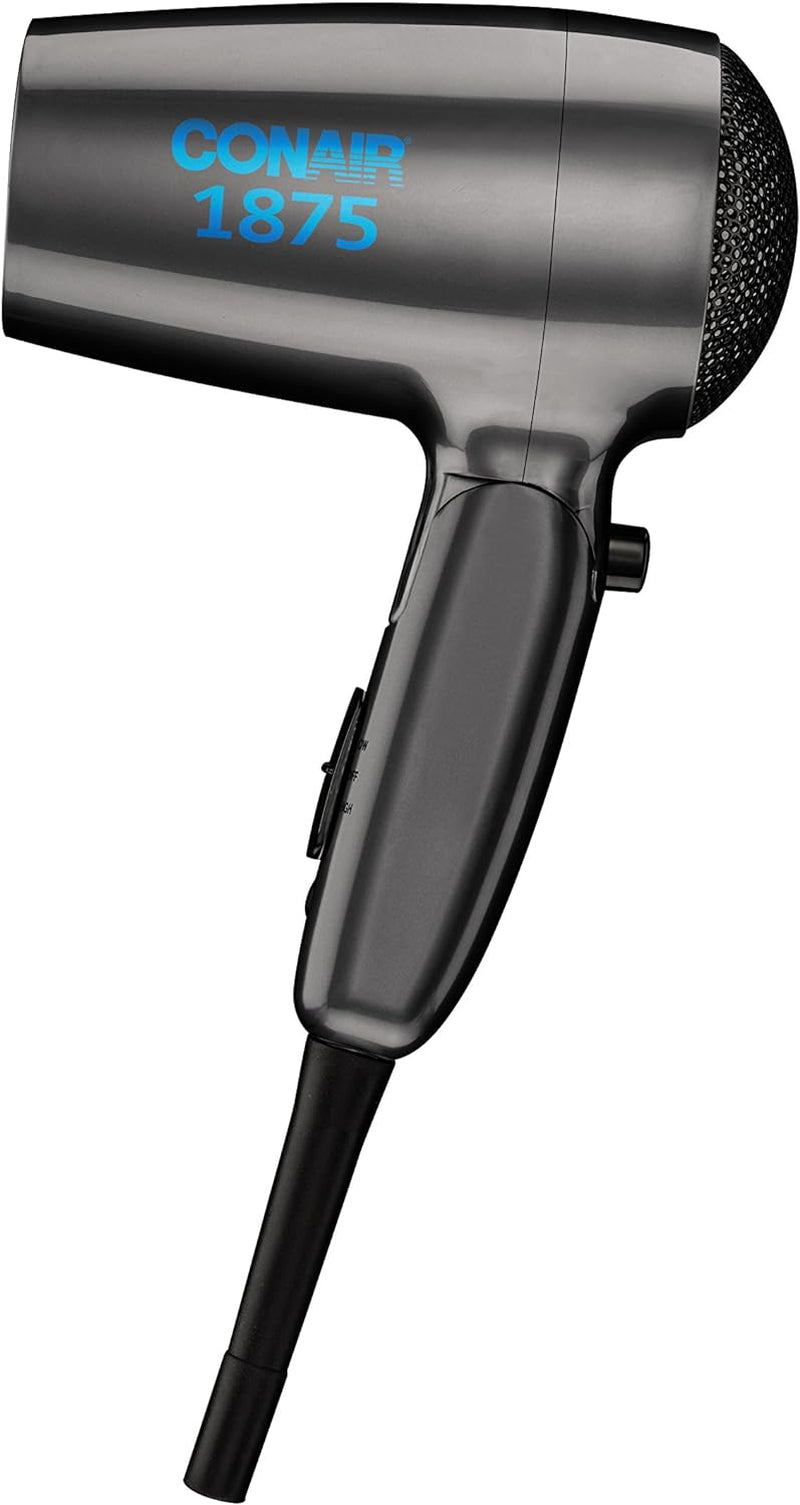 Travel Hair Dryer with Dual Voltage, 1875W Compact Hair Dryer with Folding Handle, Travel Blow Dryer