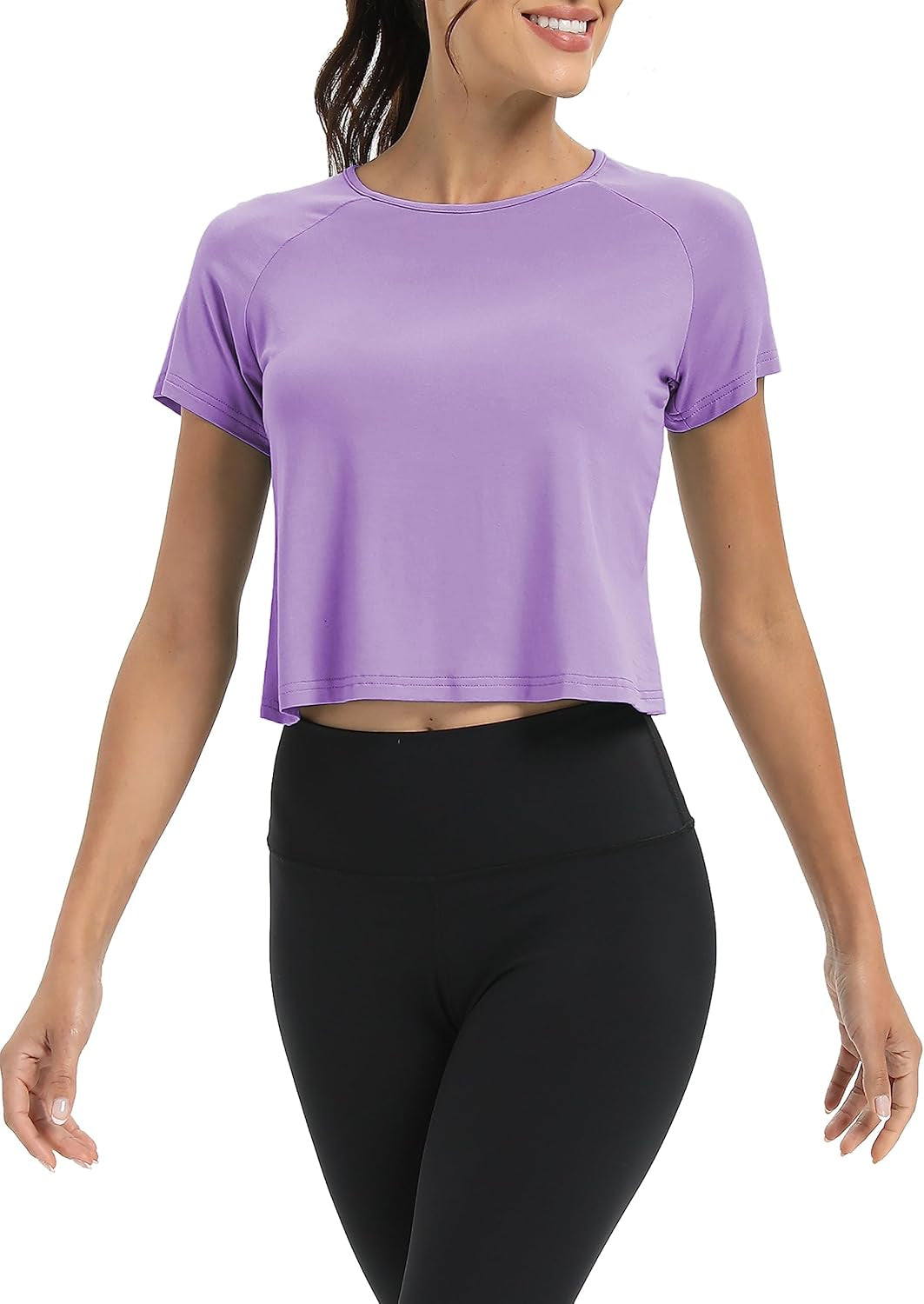 Women Short Sleeve Cross Back Workout Crop Tops Backless Yoga Athletic Gym Shirts