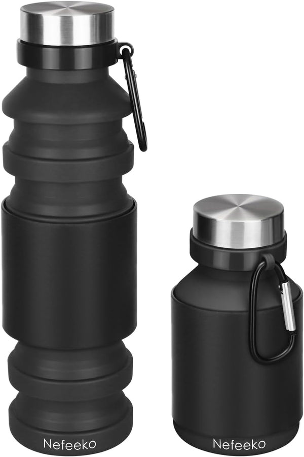 Collapsible Water Bottle, Reuseable BPA Free Silicone Foldable Water Bottles for Travel Gym Camping Hiking, Portable Leak Proof Sports Water Bottle with Carabiner