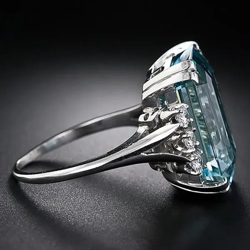 Luxury Silver Plated Rings for Women Wedding Square Blue Topaz Ring Gemstone Sapphire Spinel Romantic Gift Engagement Jewelry