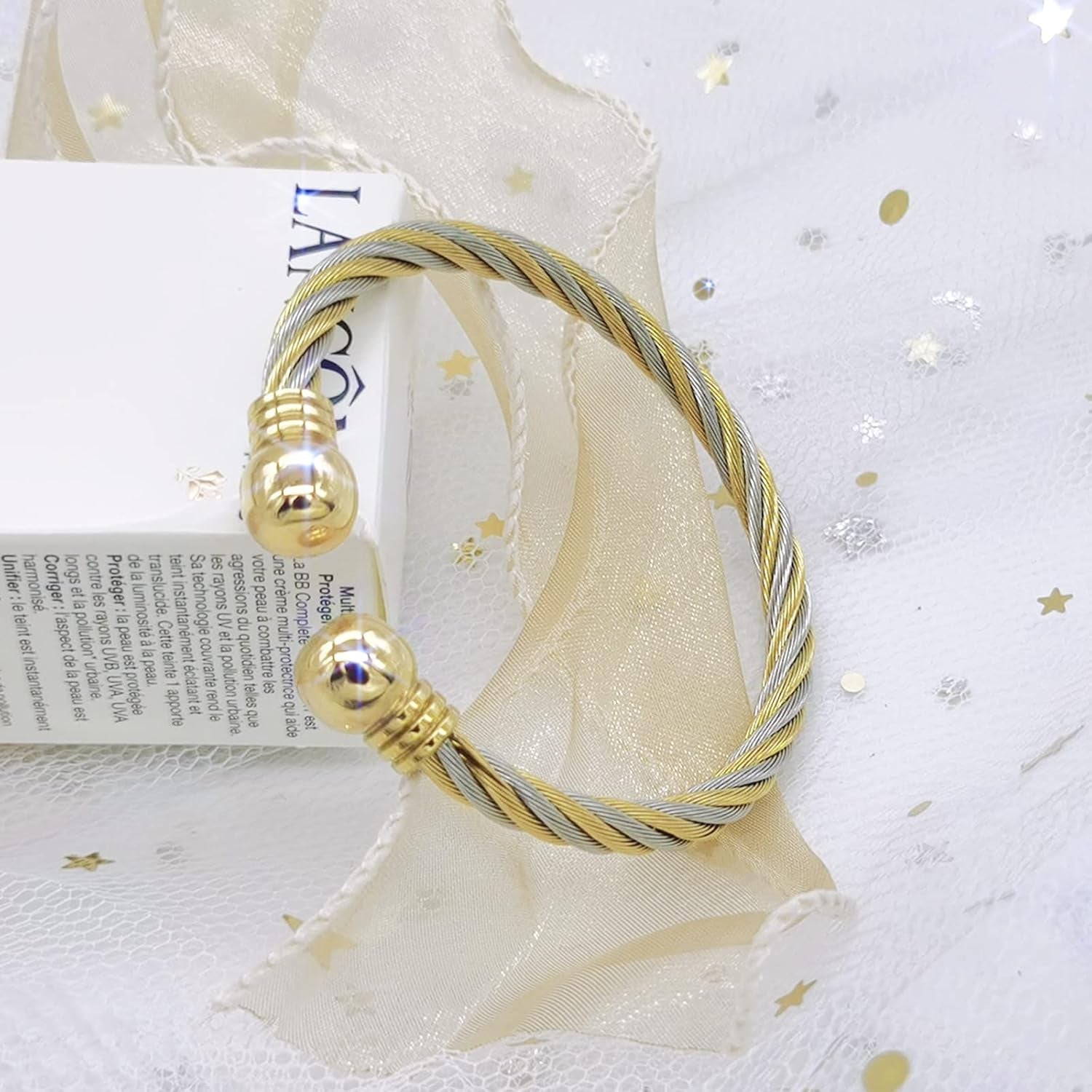 Stainless Steel Golden Silver Twisted Cable Bracelet Adjustable Cuff Bangle Bracelets for Women