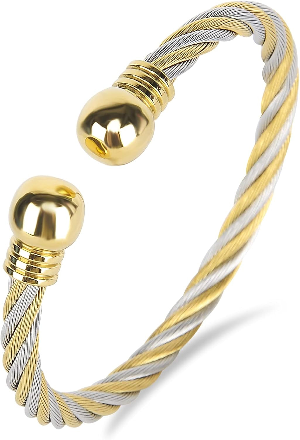 Stainless Steel Golden Silver Twisted Cable Bracelet Adjustable Cuff Bangle Bracelets for Women