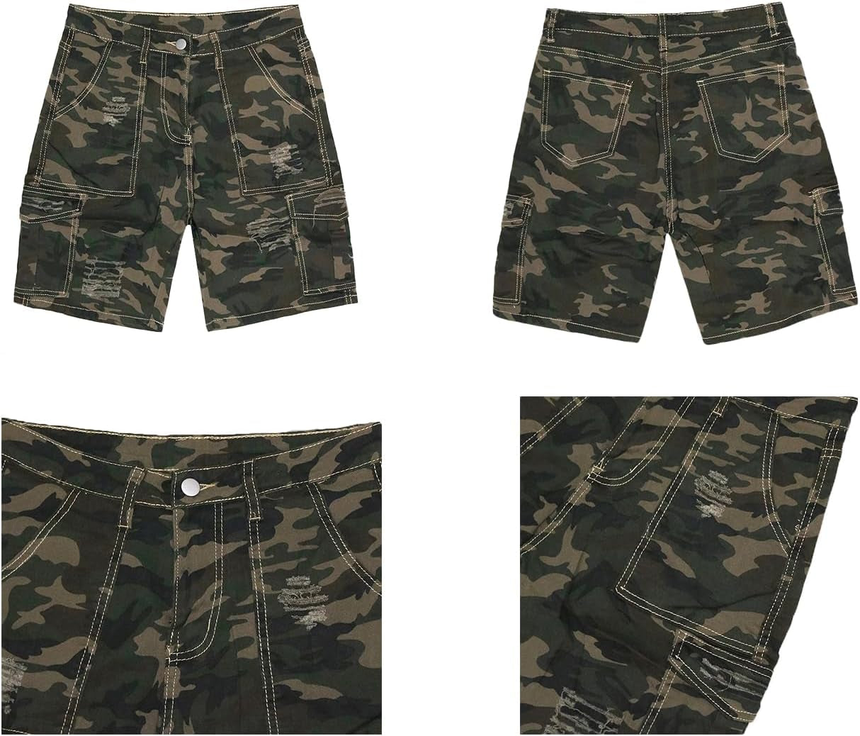 Womens Camo Cargo Shorts High Waisted Casual Trendy Summer Army Fatigue Short Jeans Loose Fit Workout Short Pants