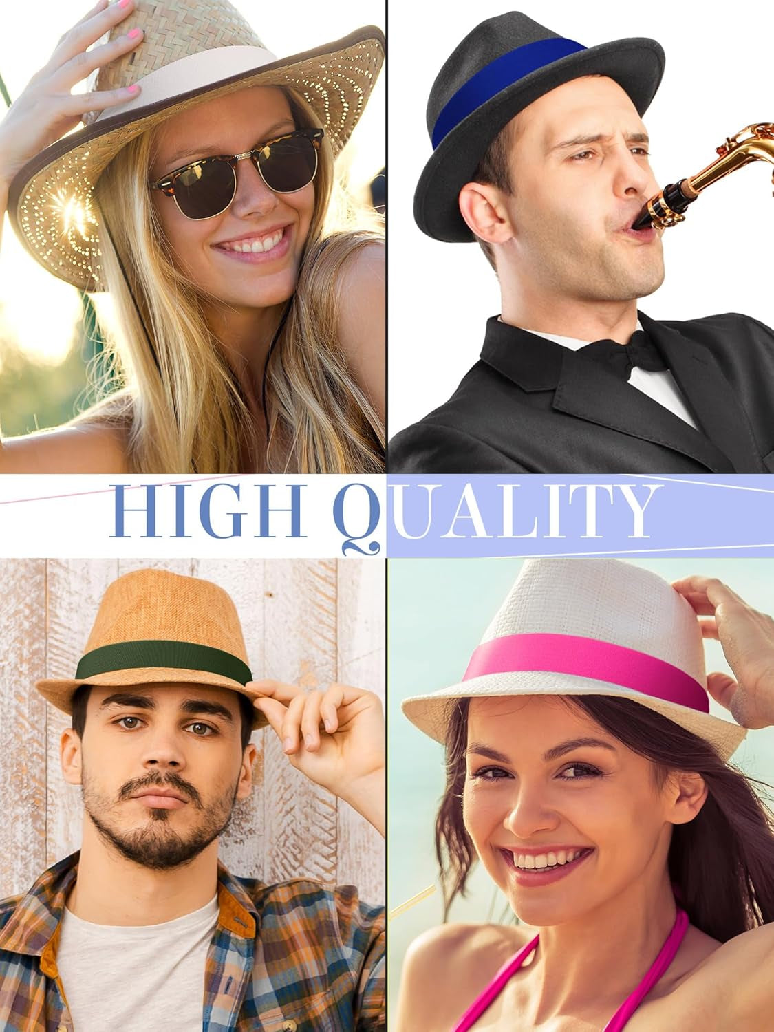 15 Pcs Hat Band Stretchable Ribbon for Panama, Western Cowboy, Straw Hats - Accessories for Women and Men