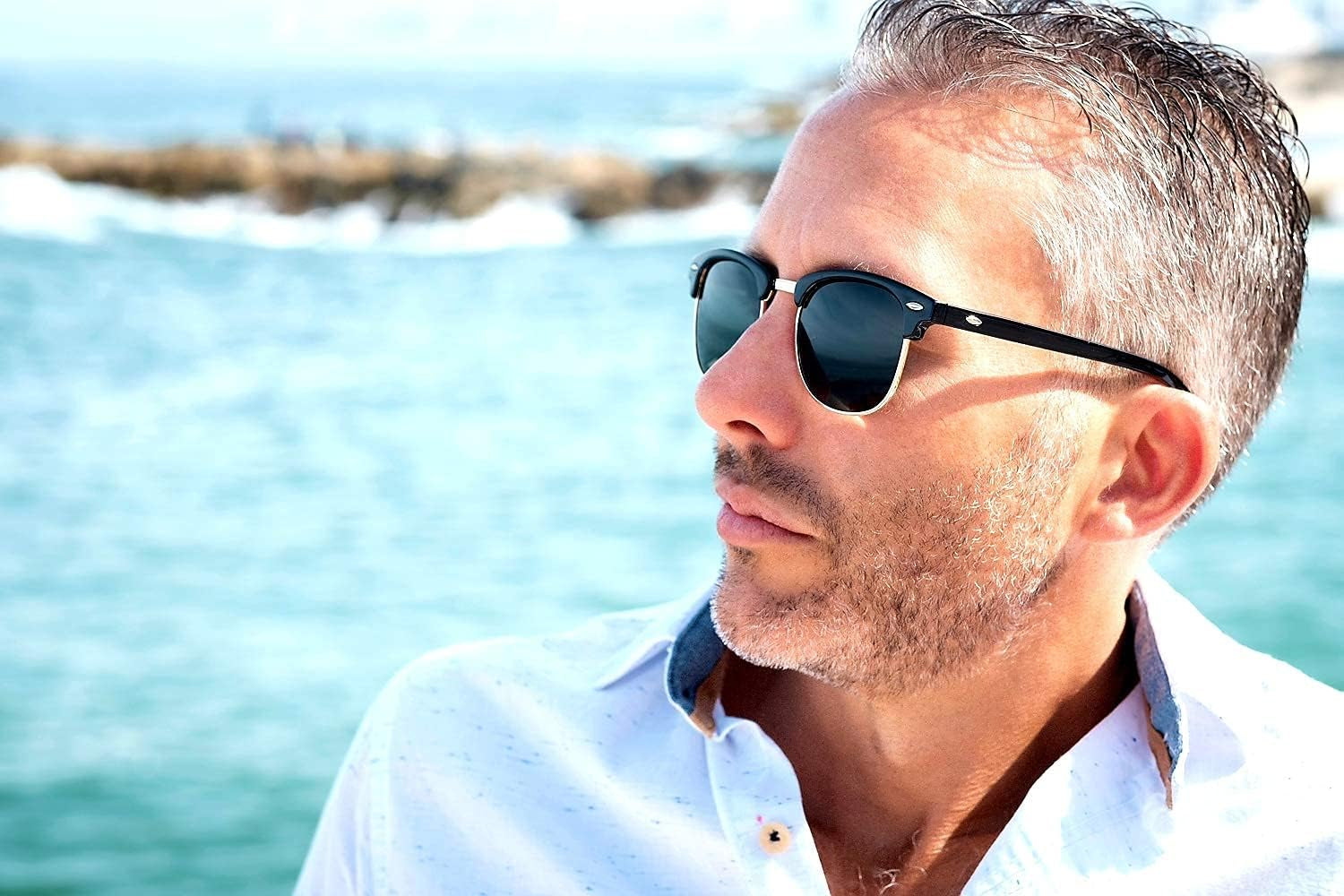 Polarized Sunglasses for Men and Women, Classic Half-Frame Retro Shades for Driving, Travel, and Outdoor Activities