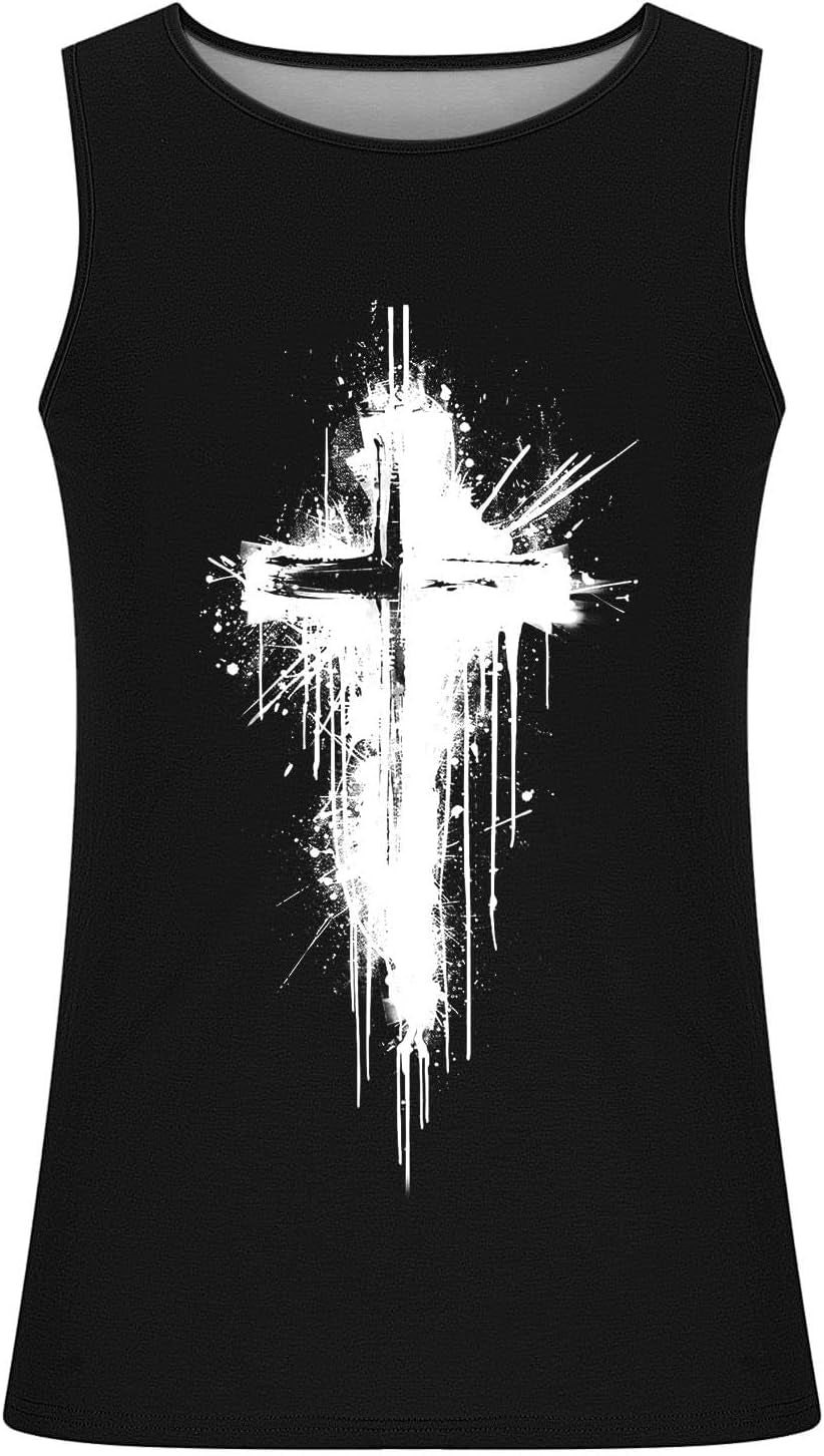 Mens Jesus Sleeveless T-Shirts Muscle Fit Tank Top Faith Christian Cross Bible Graphic Shirts Gym Workout Shirt Tee