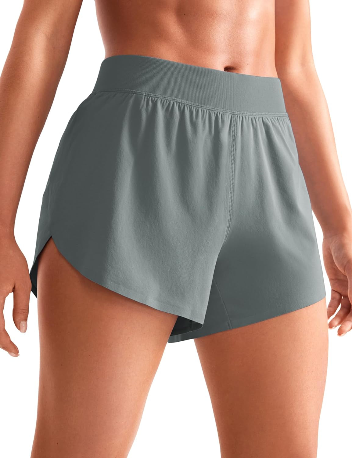 Mid Waisted Dolphin Athletic Shorts for Women 4" Lightweight High Split for Gym Workout with Liner Quick Dry