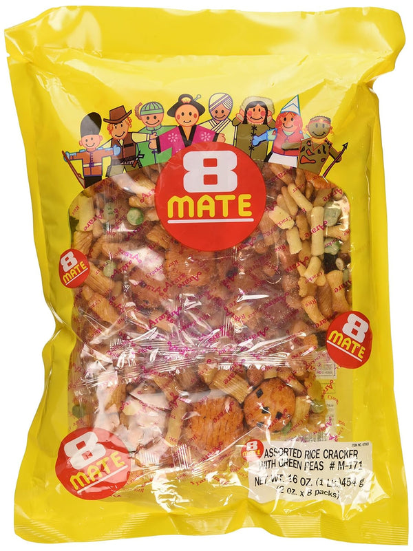 8 Mate Arare Assorted Rice Crackers with Green Peas 16Oz (Pack of 1)