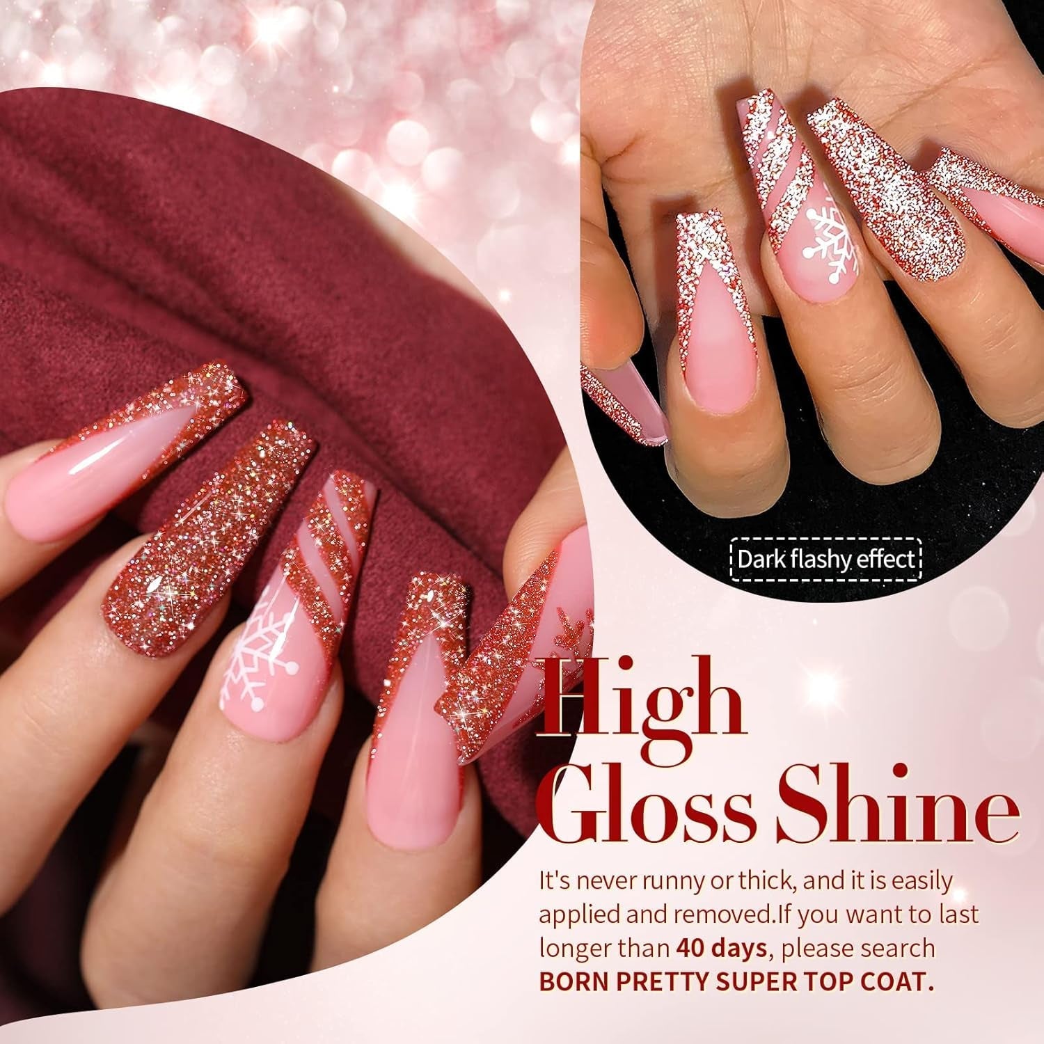 Reflective Glitter Gel Polish Colorful Sparkly Shiny Disco DJ LED Gel Nail Polish Nail Varnish 6PCS 10ML
