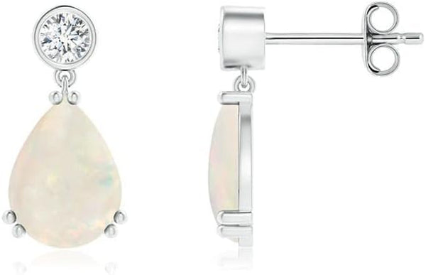 Natural Opal Drop Earrings for Women Girls in Sterling Silver/14K Solid Gold/Platinum | October Birthstone Jewelry Gift for Her | Birthday | Wedding | Anniversary