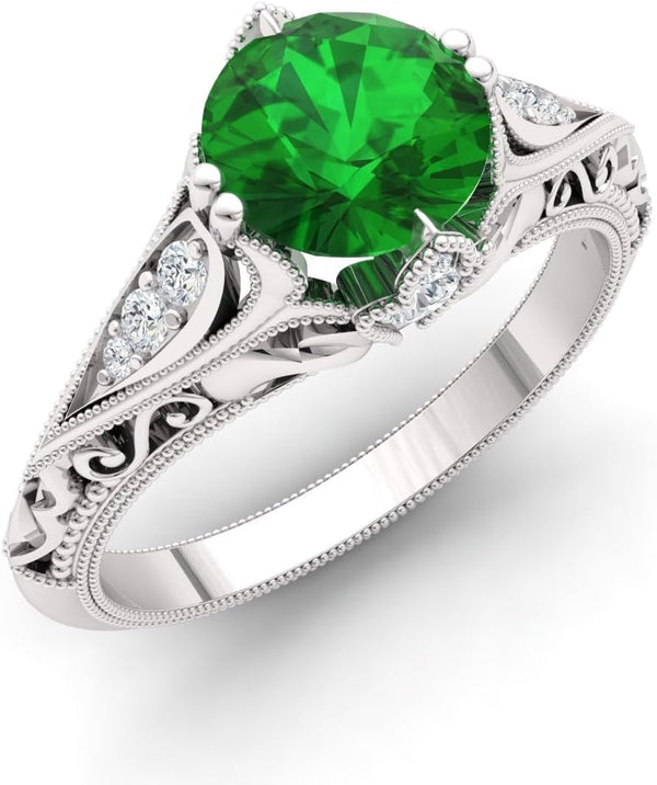 Natural and Certified Gemstone and Diamond Engagement Ring in 14K Solid Gold | 1.11 Carat Vintage Inspired Ring for Women