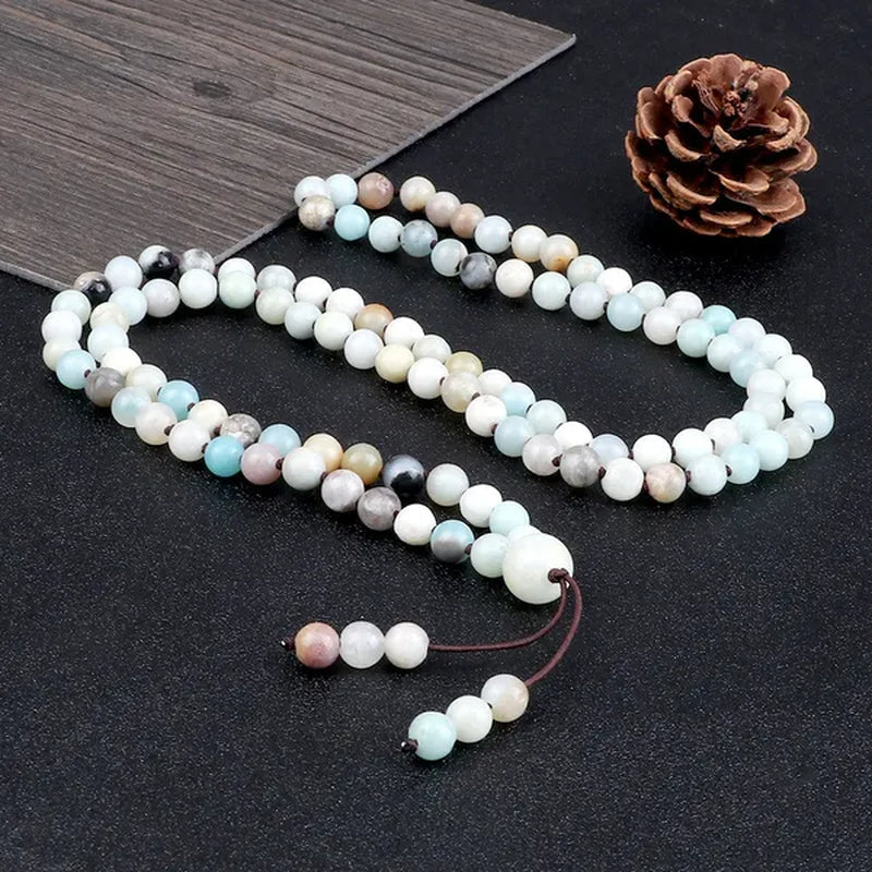 High Quality Men Bracelets 108 Mala Amazonite Beads Natural Stone Elastic Knot Bracelet&Necklace for Women Charms Yoga Jewelry