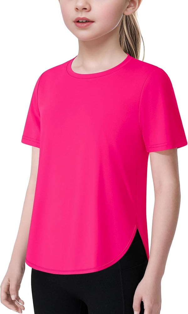 Girls Athletic Shirts Short Sleeve Quick Dry T-Shirt UPF 50+ Basic Tee Tops for Kids Teens Sports Activewear
