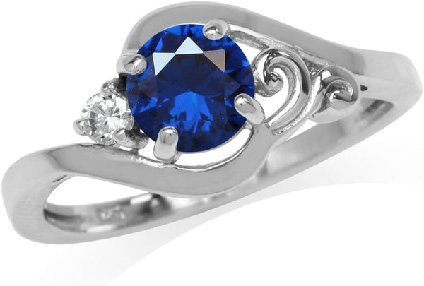 Created Sapphire Blue and White Cubic Zirconia Gold Plated 925 Sterling Silver Engagement Ring Size 6