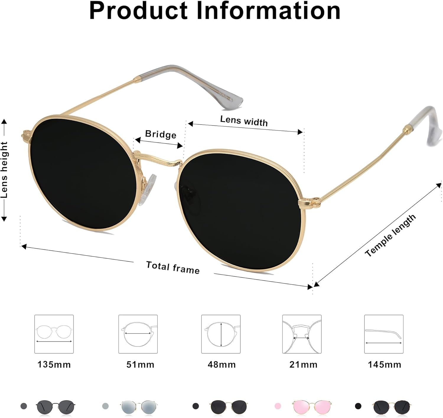Small round Polarized Sunglasses for Women Men Classic Vintage Retro Shades UV400