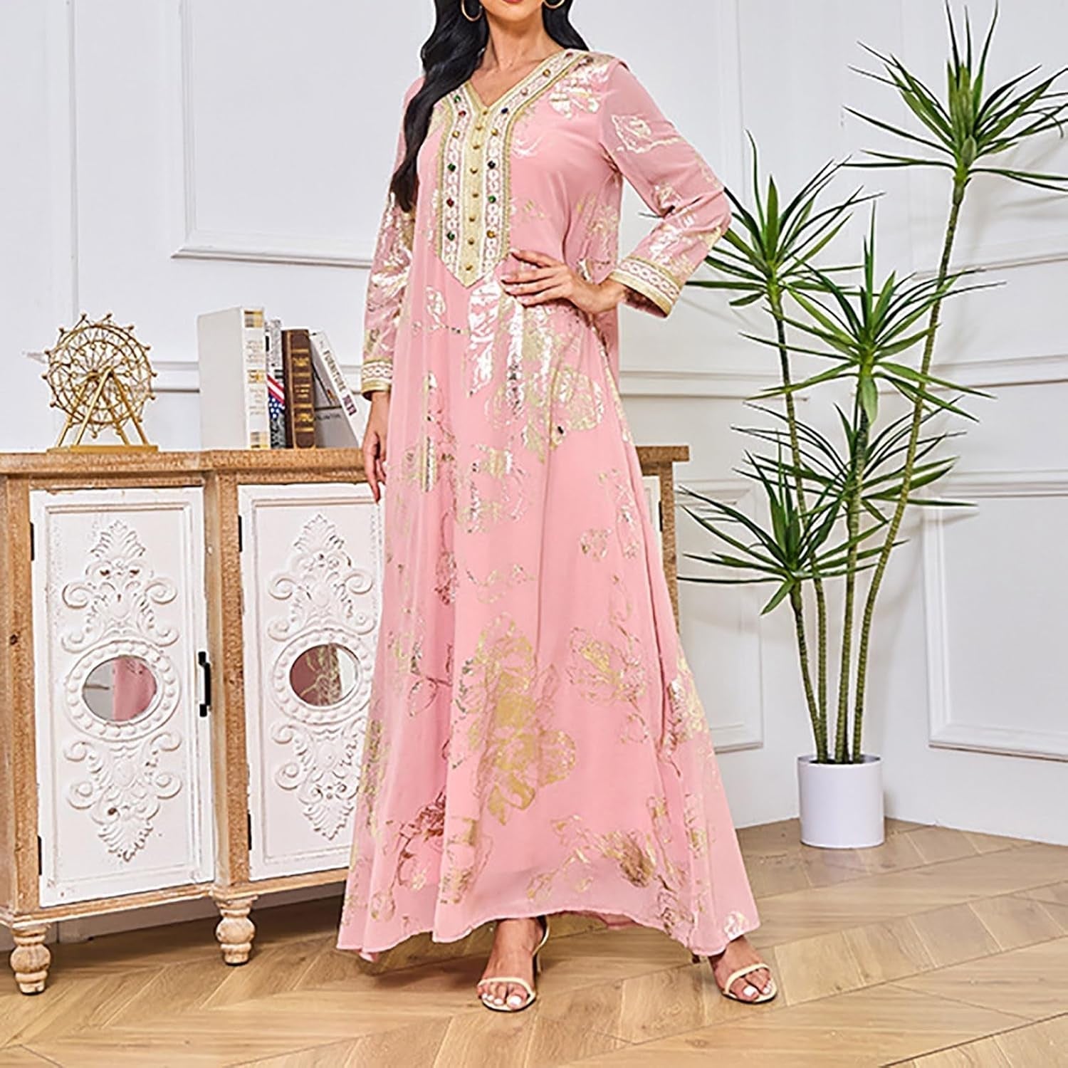 Women'S Chiffon Kaftan Abaya Dress Muslim Long Sleeve Self Tie Flowy Maxi Dress Abaya Casual Dress Dubai Outfits