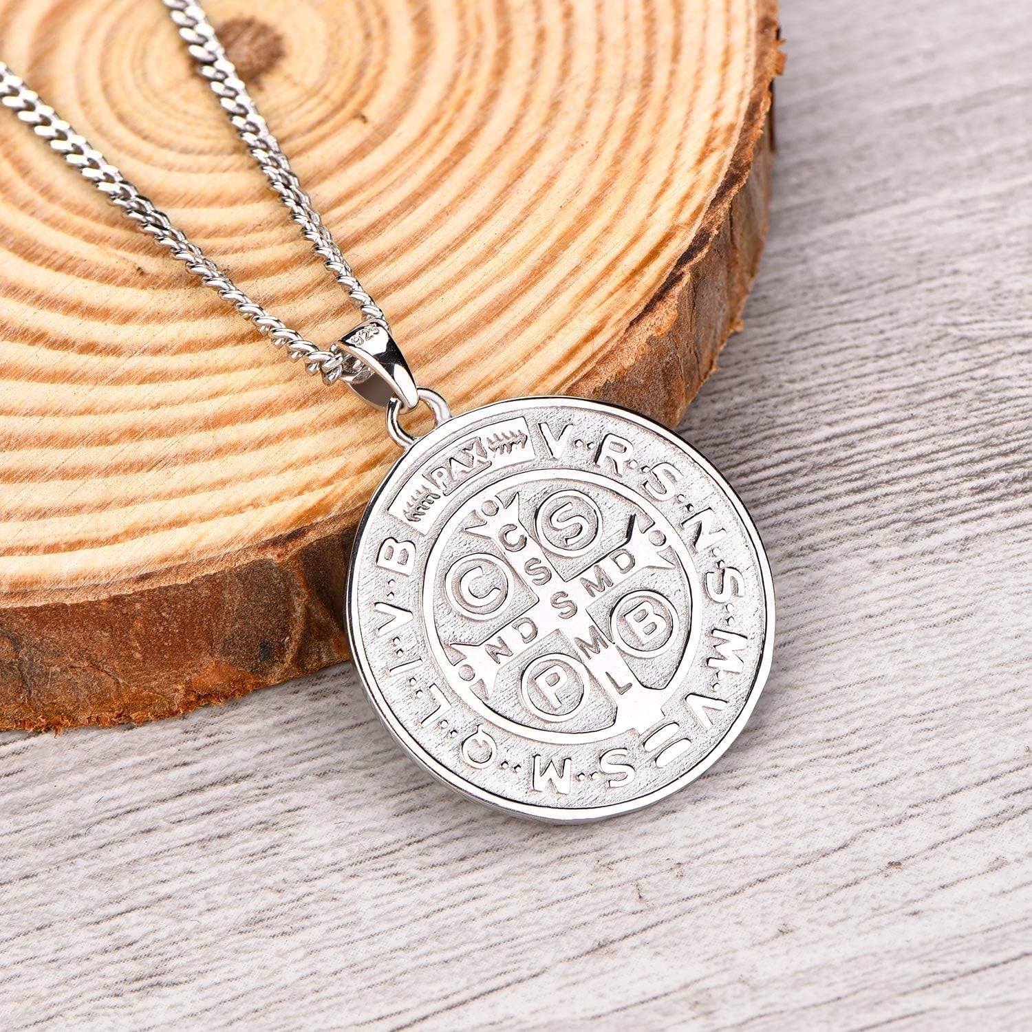 Saint Benedict Necklace 925 Sterling Silver Patron Saint Benedict Medal Pendant Amulet Protection Religious Jewelry for Men Women