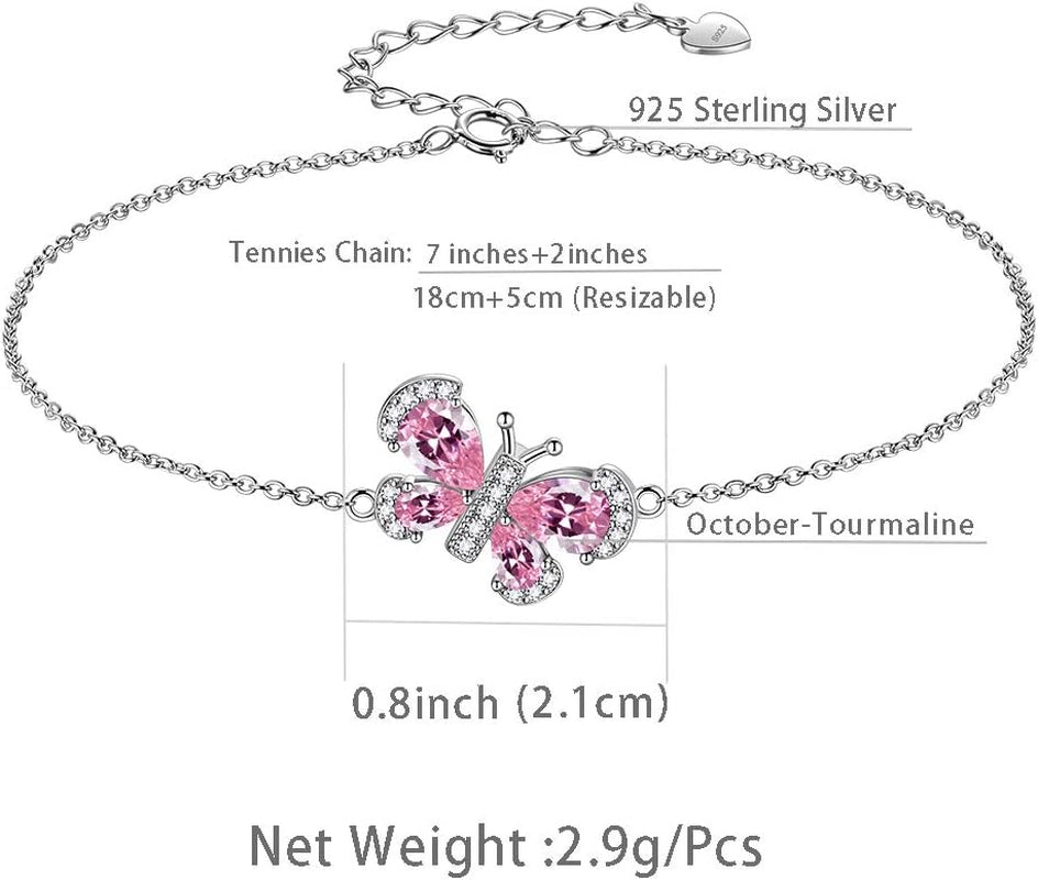 925 Sterling Silver Women 12 Birthstone Butterfly Jewelry Animal Crystal Minimalist Necklace/Earring/Ring/Bracelet Jewellery