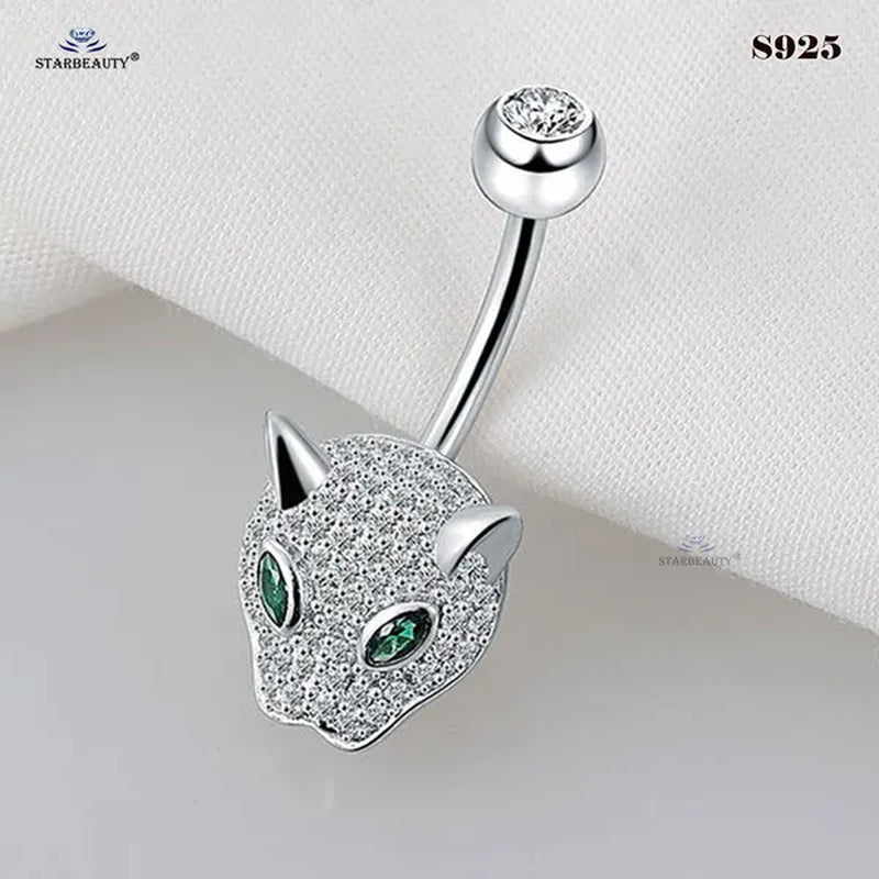 Starbeauty 1 Piece 1.6X6/8/10Mm Luxury 925 Sterling Silver Navel Ring Accessories Green Eye Leopard Belly Piercing Ombligo Crystal Zircon Belly Button Rings Navel Pierc Jewelry