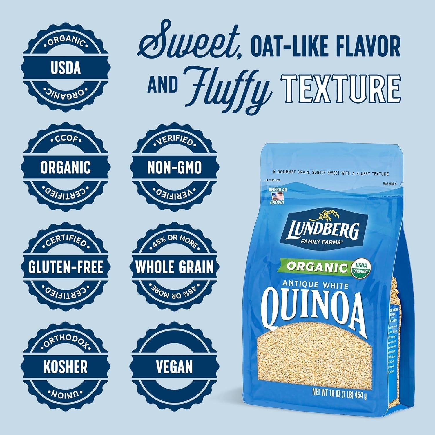 Family Farms - Organic Quinoa Antique White, 9 Essential Amino Acids, Excellent Source of Protein & Fiber, Non-Gmo, Gluten-Free, USDA Certified Organic, Vegan, Kosher (16 Oz)