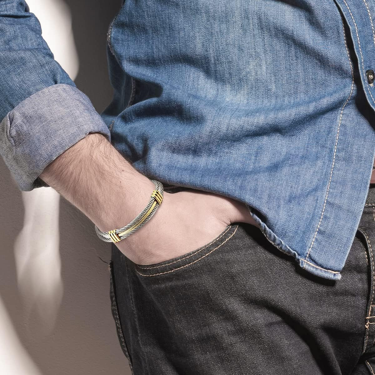Men Women Stainless Steel Twisted Cable Adjustable Cuff Bangle Bracelet
