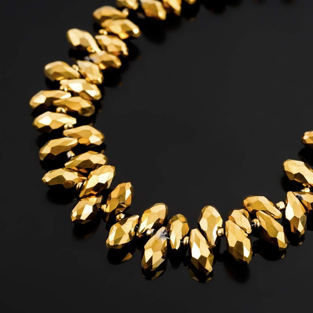 2 Strands Czech 12Mm Faceted Teardrop Briolette Crystal Glass Loose Beads Pendant Drop Spacer Bulk Gold Aurum (186-190Pcs) for DIY Jewelry Making CCT2-33