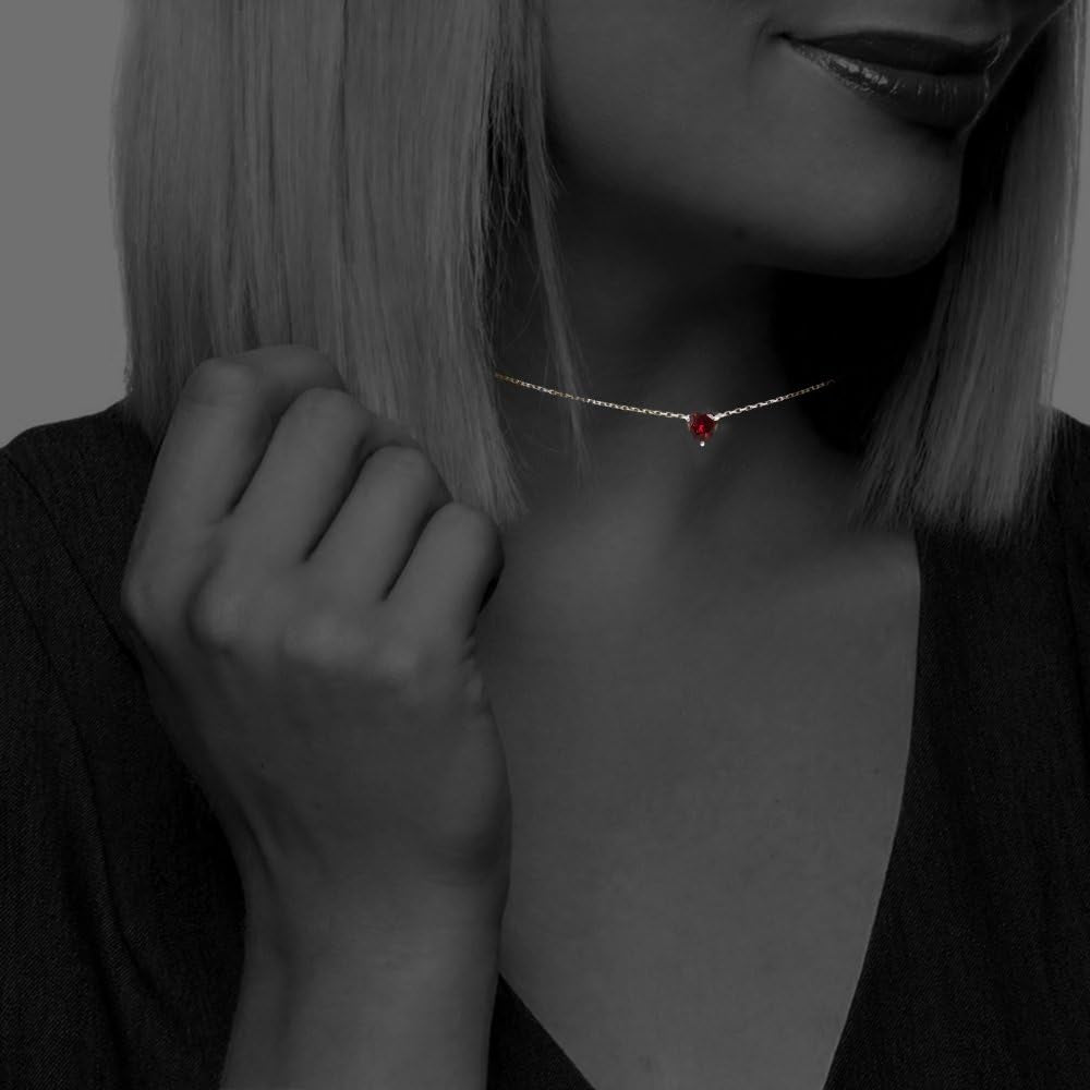Sterling Silver Heart-Cut Created Ruby Solitaire Choker Necklace for Women, Wife, Girlfriend, Mother