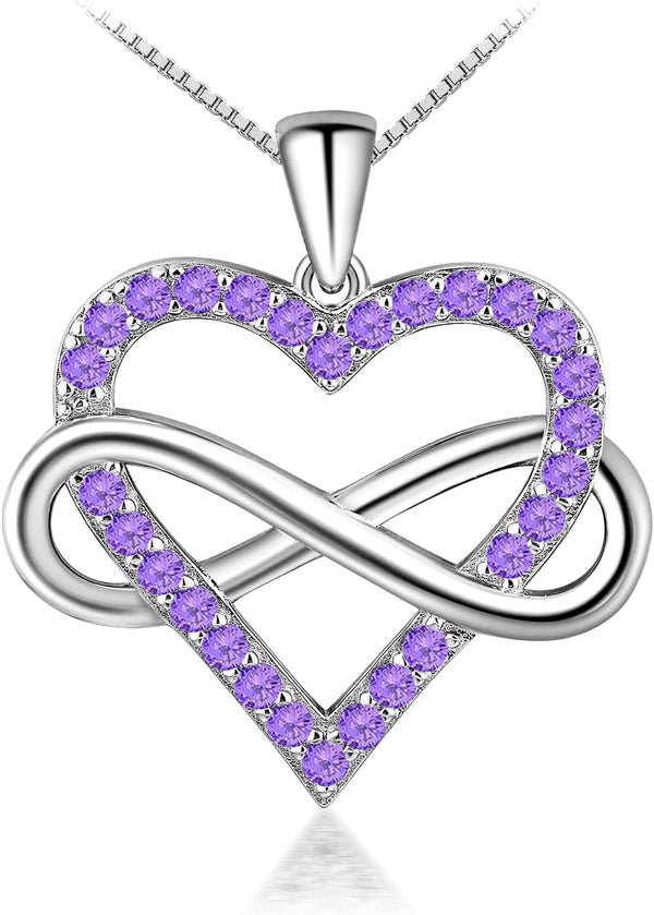 Women'S Love Heart Necklace, Birthstone Infinite Pendant, 14 Gold Plated Silver Sapphire/Ruby/Emerald/Amethyst/Aquamarine Jewelry for Mom/Wife/Gilrfriend