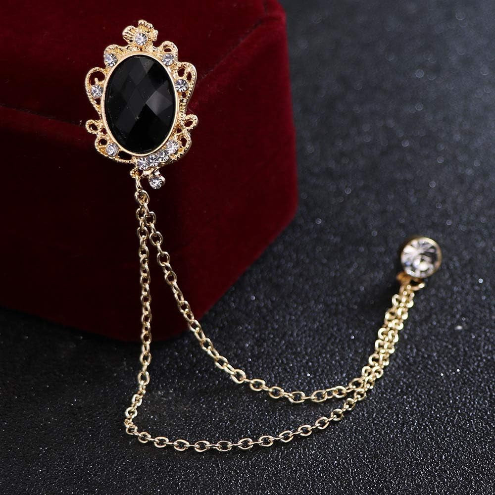 Men'S Gem Tassel Brooch Lapel Pin Elegant Badge Hanging Chains Collar Brooches Pin for Career Suit Tuxedo of Shirts Tie Hat Scarf for Boyfriend Father Birthday