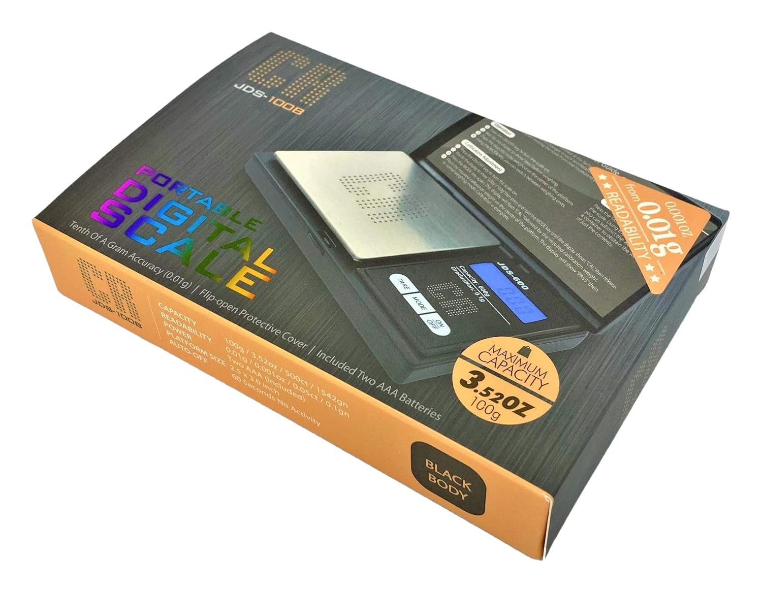 Scale Premium Digital Food Scale - 100G by 0.01G, Black, Portable (JDS-100B) (Battery Included)