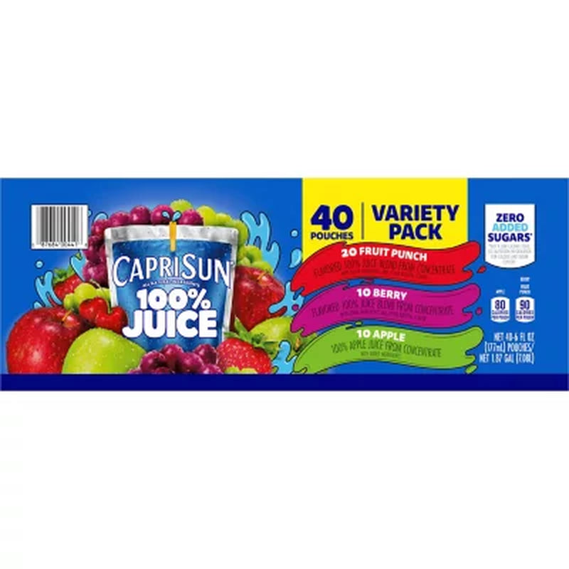 Capri Sun 100% Juice Variety Pack, 6 Fl. Oz. Pouches, 40 Pk.