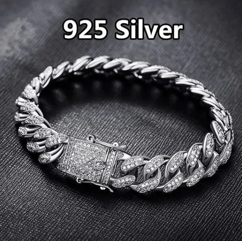 Christmas Mens Womens Diamond 925 Silver Plated Bracelet Hiphop &Curb Cuban Bracelets